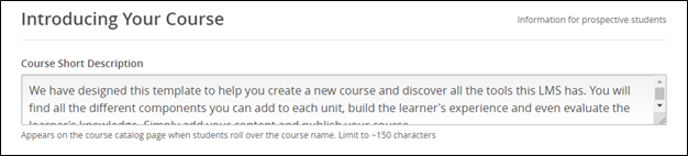 Screenshot of course short description container.