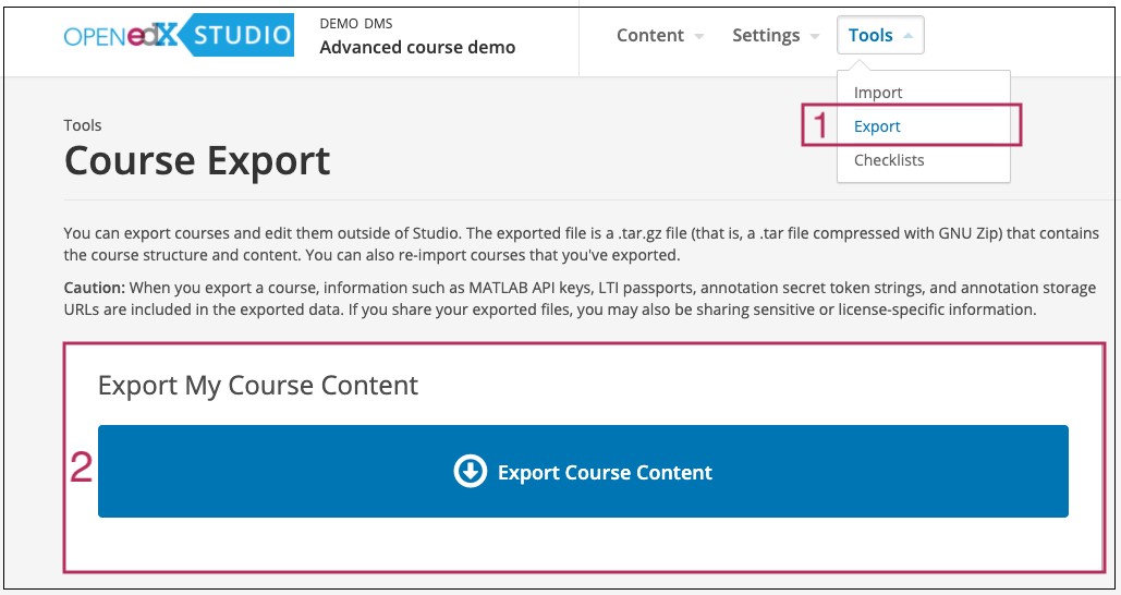 How to export a course