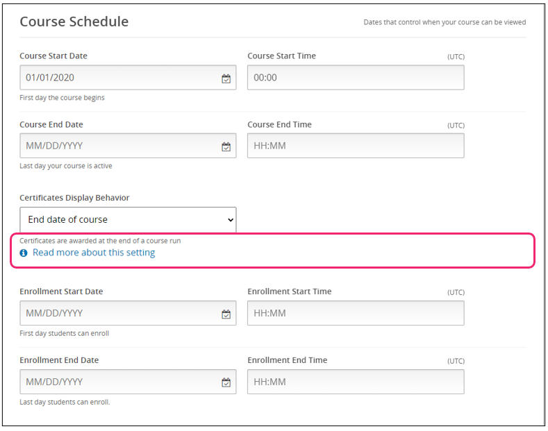 Learn more about the certificate display behvaior settings.